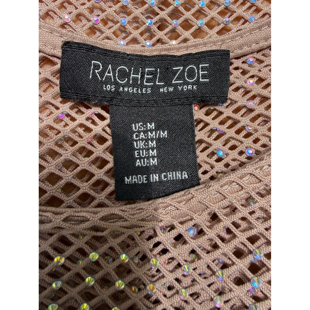 Rachel Zoe Mauve Pink Rhinestone Fishnet Mesh Long Sleeve Top Womens Medium M - Picture 4 of 5